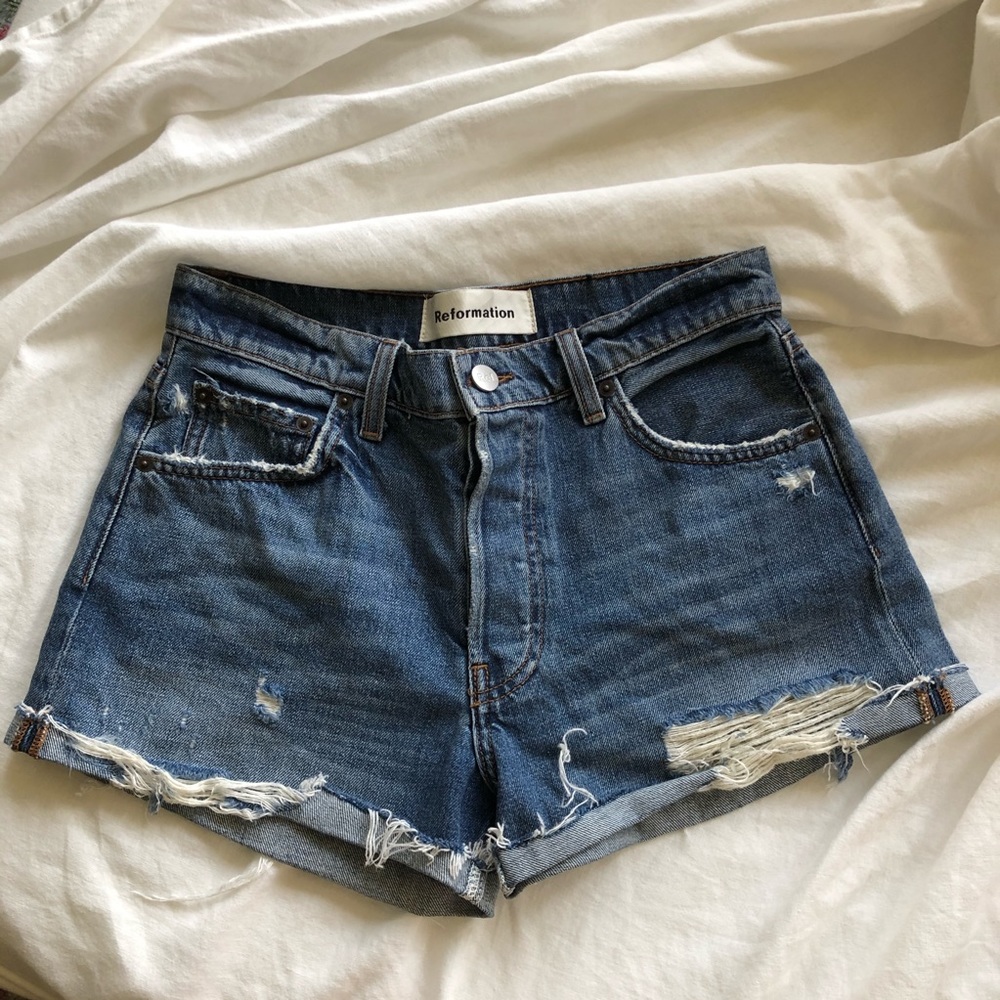 Reformation Dixie High Waisted Destroyed Shorts
